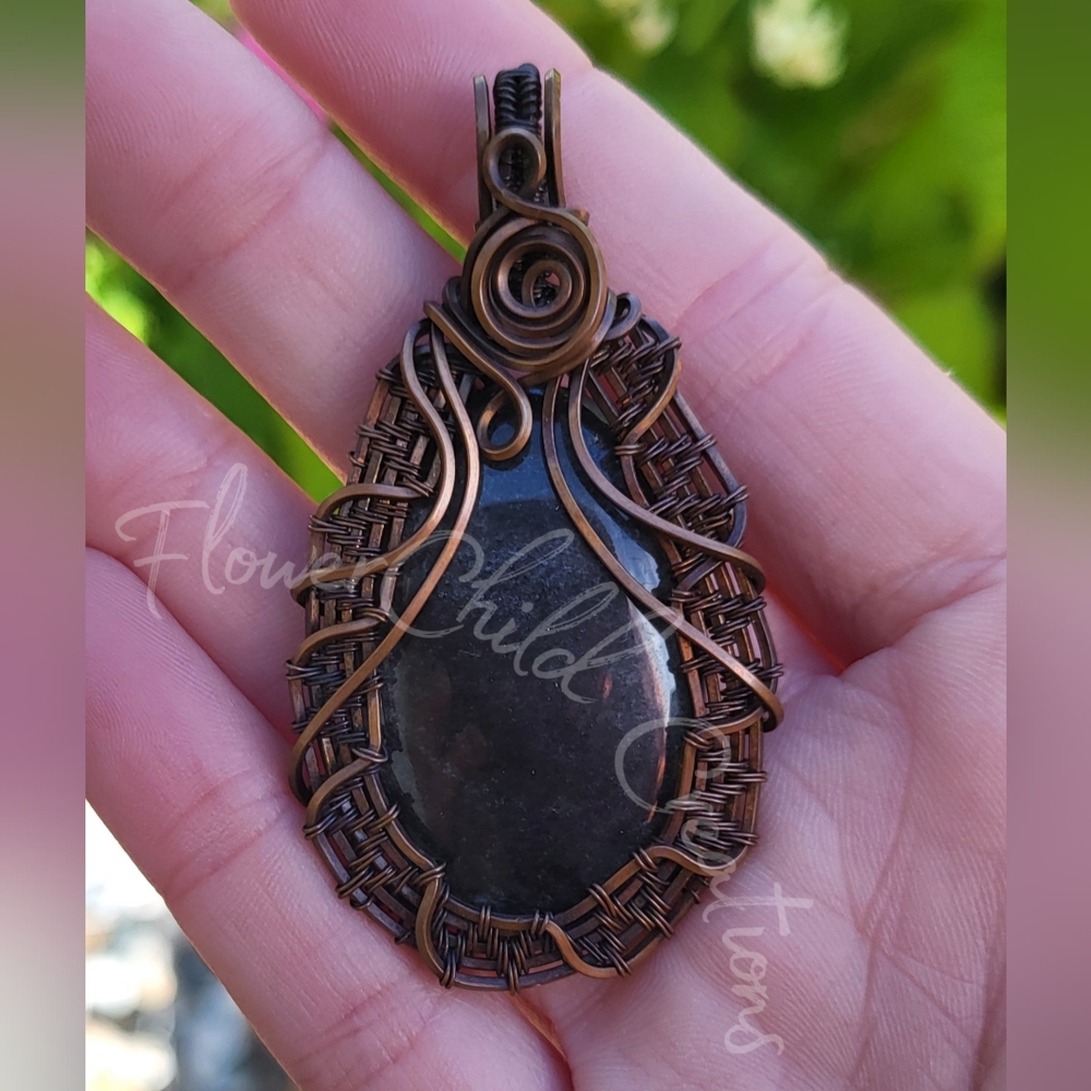 Handcrafted Silver Sheen Obsidian Pendant - Picture 4 of 6